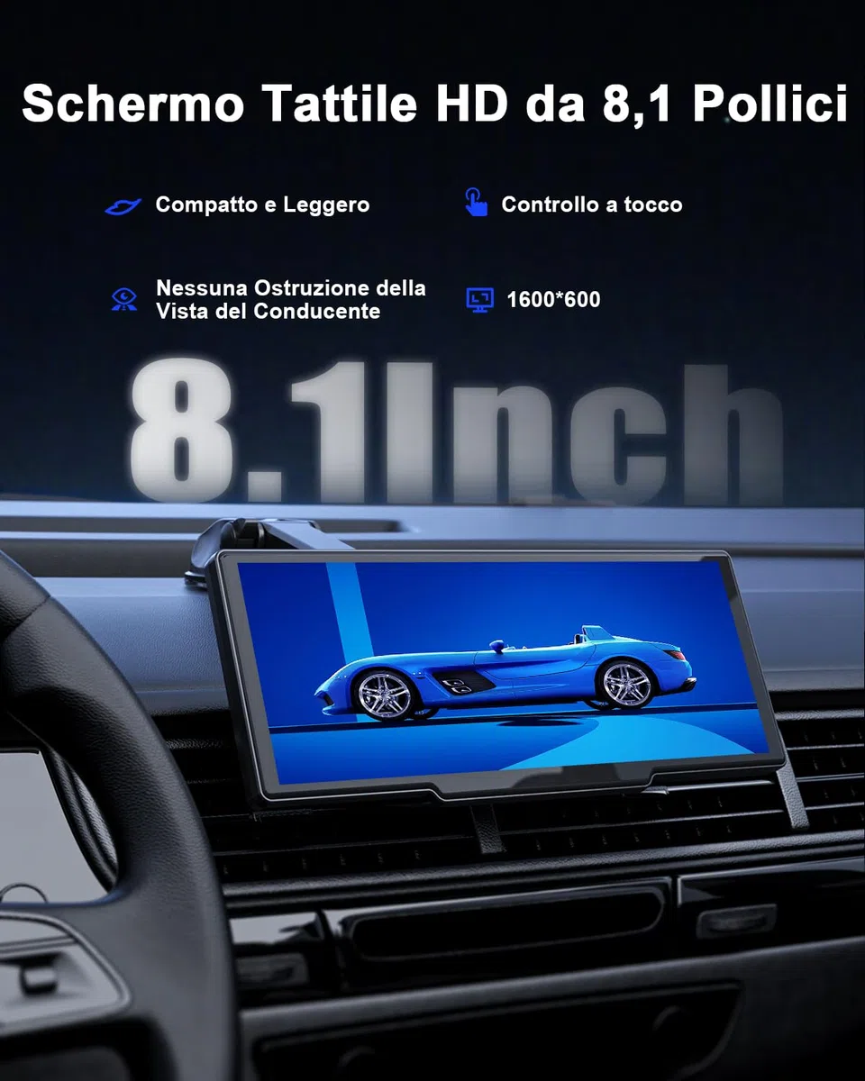 Avylet Carplay Auto Android Wireless,8.1'' Schermo Con Telecamera Posteriore, Autoradio Portatile Touchscreen Con Navigazione OTA, GPS, Mirror Link, Controllo Vocale, Bluetooth, AUX, FM, WIFI
