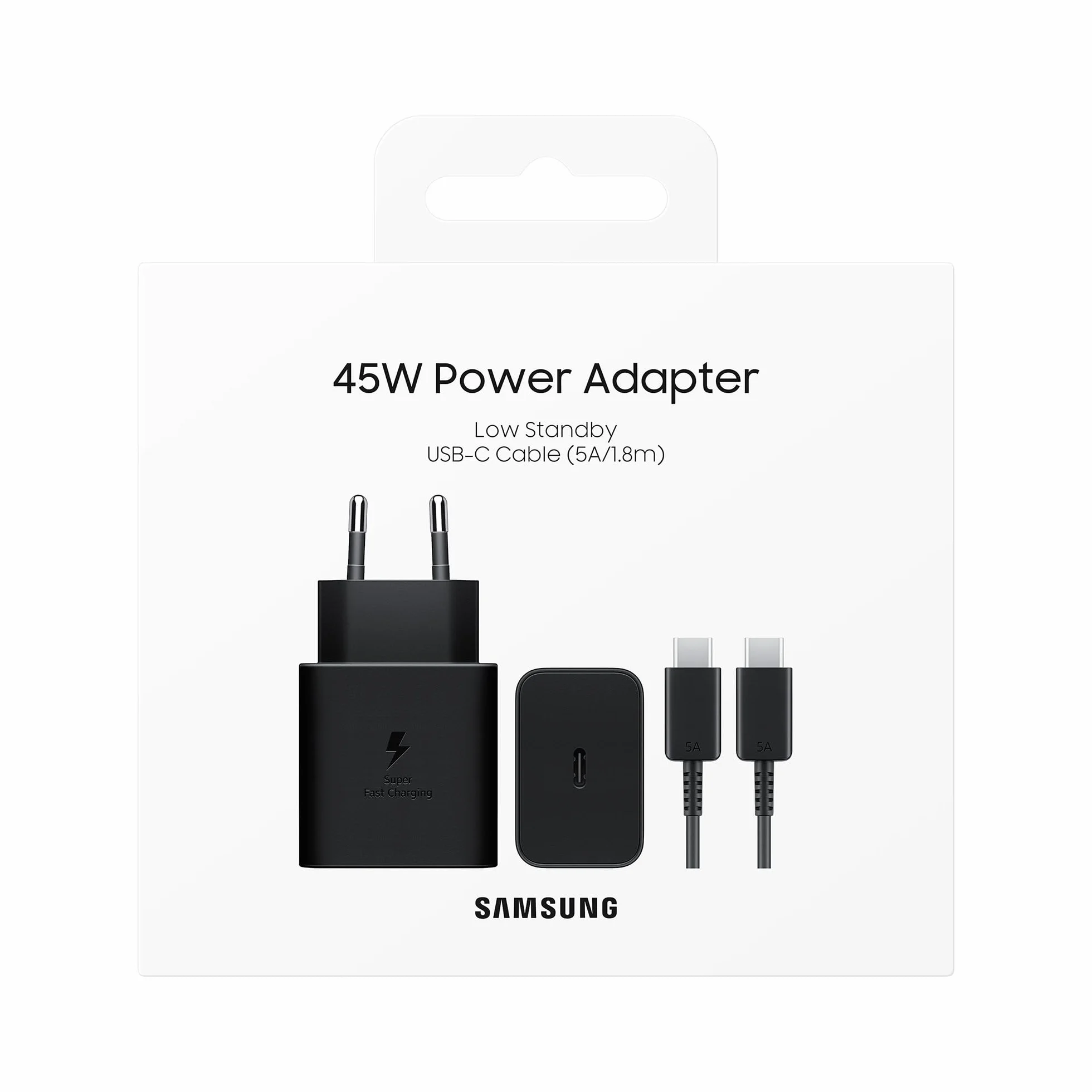 Samsung EP-T4511 Caricabatterie originale 45W Super Fast Charging, Porta USB-C (con Cavo), Nero