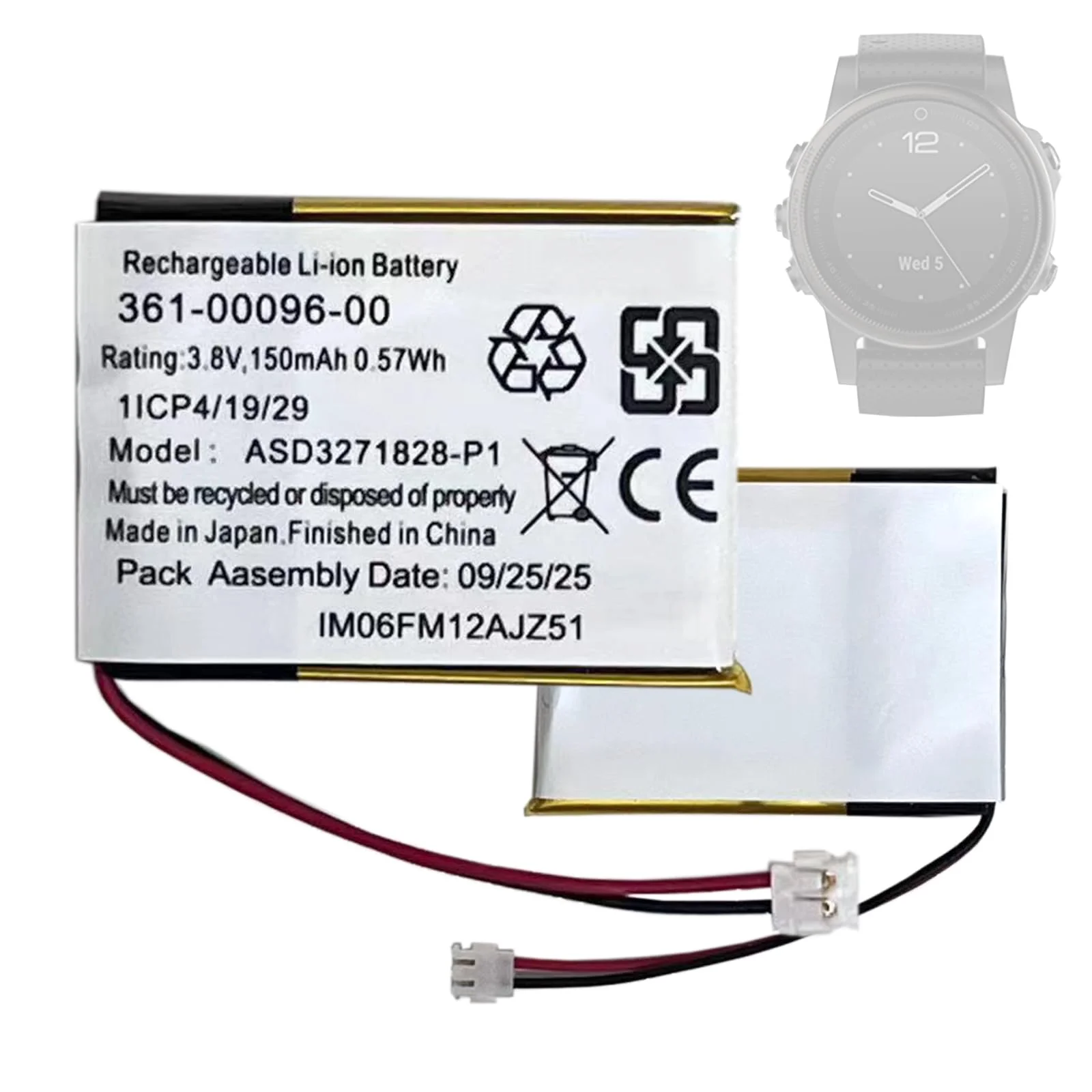 Batteria di ricambio 361-00096-00 compatibile con Gar-min Fenix5s GPS Sport Training Watch 3