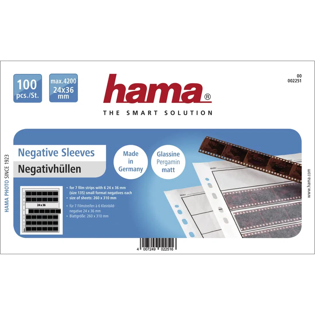HAMA Fogli per archivio negativi 24x36 - 100 pz., orizzontale, Trasparente