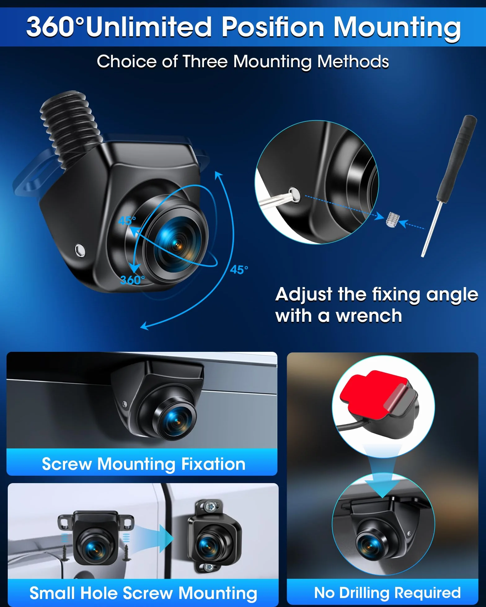 Retrocamera Auto【3 Metodi di Montaggio】360° Rotante Telecamera Retromarcia Auto Supporta AHD 1080P/720P/NTSC/PAL Modi Telecamera Frontale/Posteriore Auto Notturna Universale DC 12V-24V per SUV Camper