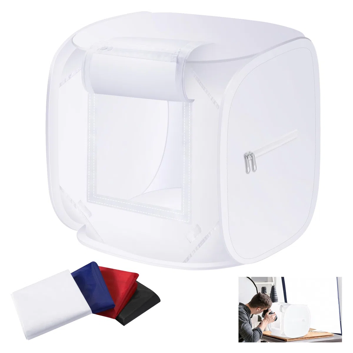 NEEWER 40CM Tenda da Tiro per Studio Fotografico, Nylon Senza Pieghe Migliorato Ammorbidimento e Diffusione di Luce, Scatola Fotografica con 4 Fondali (Rosso/Blu/Nero/Bianco) per Fotografia, STL-40