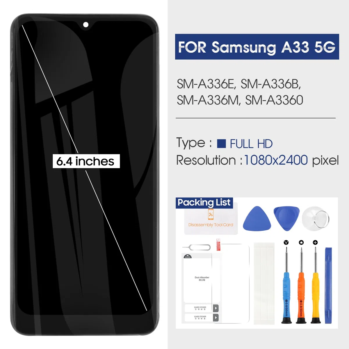 Atwist per Samsung Galaxy A33 5G A336B LCD Display - per Galaxy A33 5G LCD Touch Screen Digitalizzatore SM-A336E SM-A336B A336M A336B/DS Schermo di Ricambio Vetro Assemblaggio Kits (Nero con Cornice)