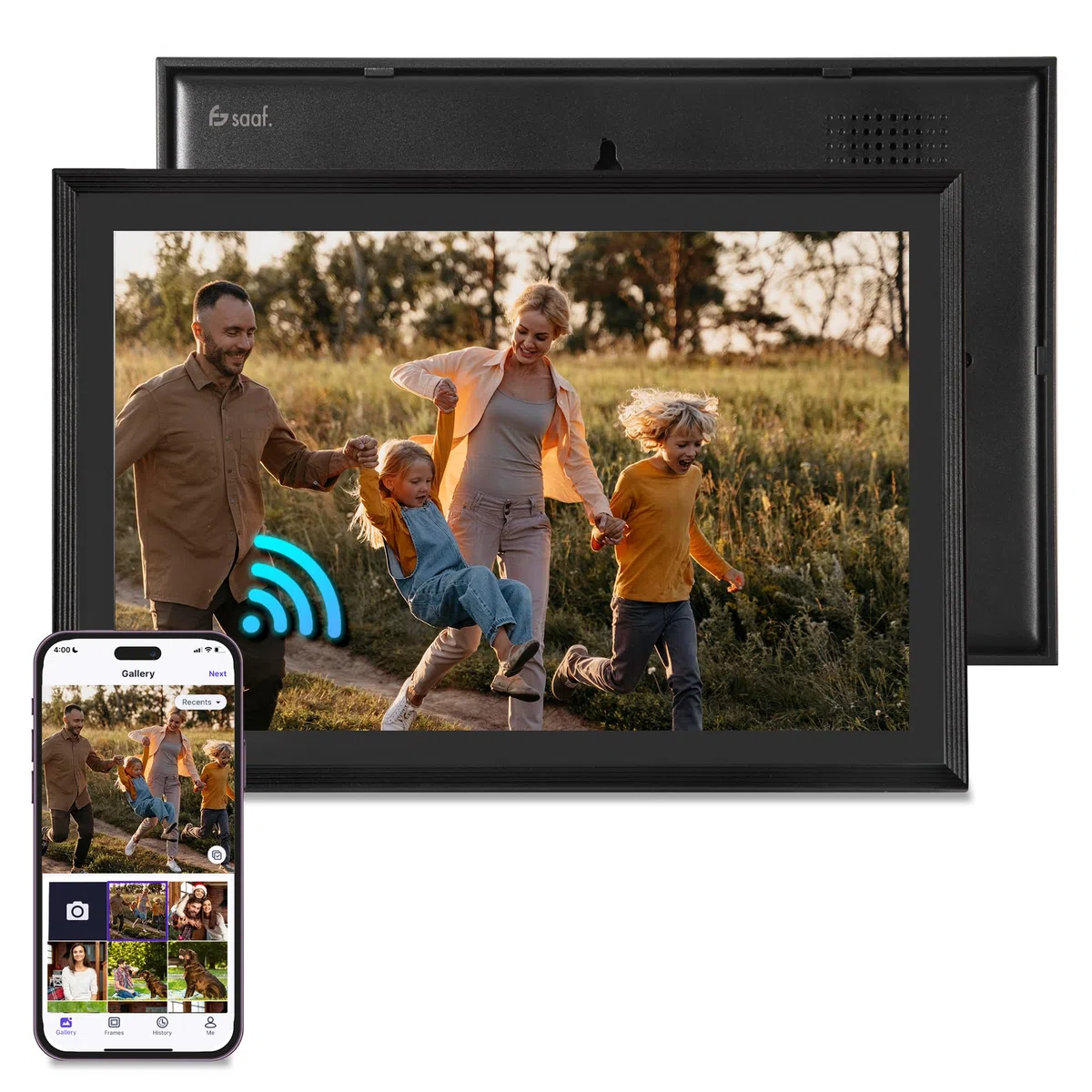 Saaf Cornice Digitale – Touchscreen 10,1" – Wifi & App ‘Uhale’ – 64GB Memoria (32GB Interna + 32GB SD) – Cornice Digitale – Nero – Facile da Usare