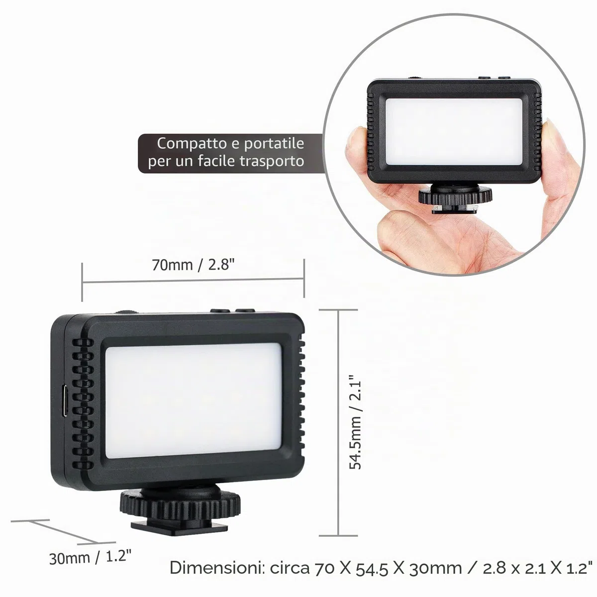 KIWIFOTOS Mini Luce Video LED per fotocamera Sony ZV-E10 ZV-1 ZV1II ZV1F A6400 A6100 A7C A7SIII per Canon PowerShot V1 M50II, Lampada di Riempimento Ricaricabile Portatile per Fotografia Video Vlog