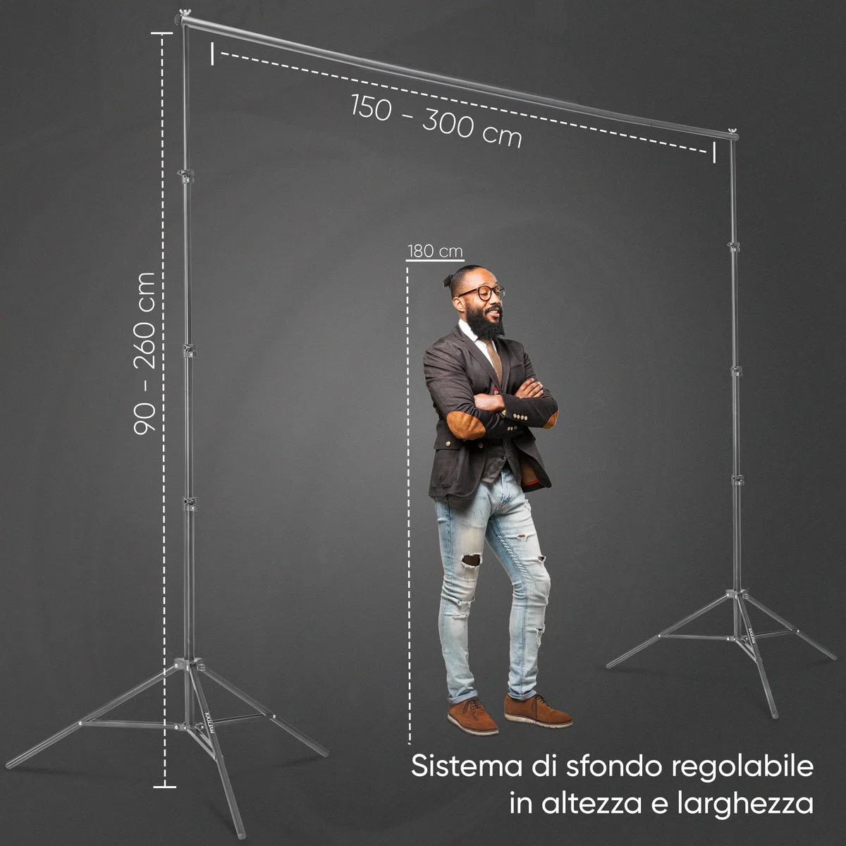 Green Screen Con Supporto (3m x 3m) – Sfondo Fotografico - Set Studio Fotografico - Accessori Per La Fotografia Streaming Giochi Gaming – 3x Telo di Fondale (verde, bianco, nero) – 4 Morsetti
