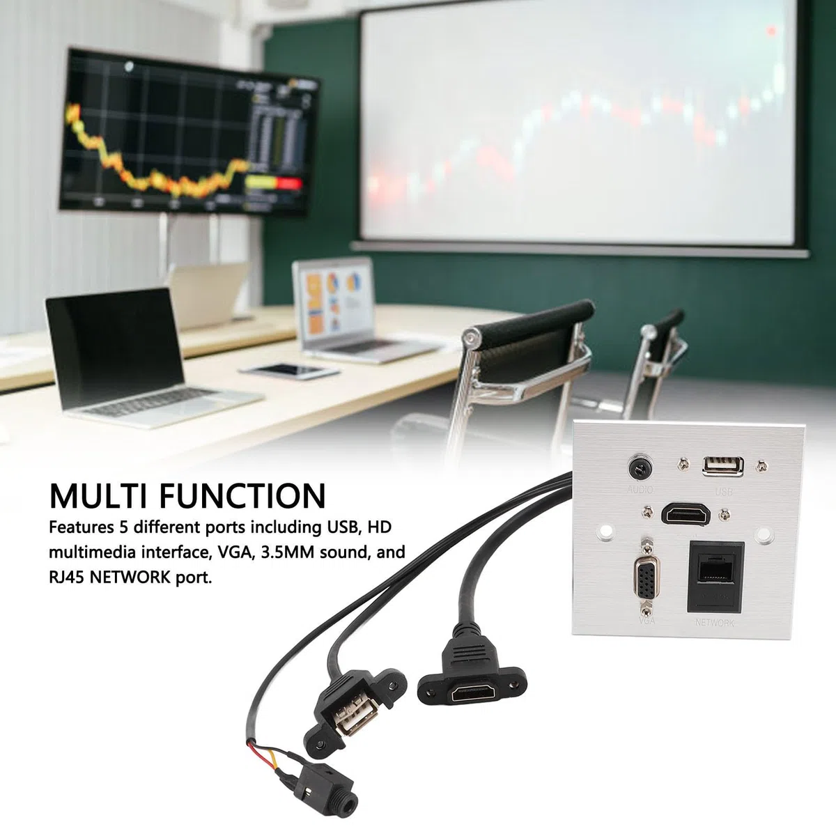 Piastra a Muro Interfaccia Multimediale USB HD VGA 3,5 Mm Audio RJ45 Piastra a Muro Ethernet di Rete, Piastra a Muro in Alluminio, Presa a Muro Video/audio/rete, Presa per