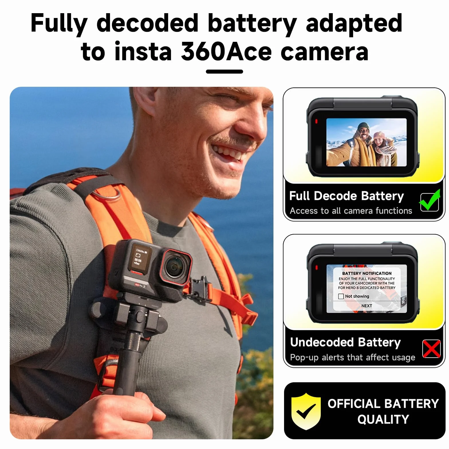 CITYORK [Confezione da 1] Batteria di ricambio da 2400 mAh per Insta 360 Ace / 360 Ace Pro/360 Ace Pro 2 Batteria per fotocamera, Kit batteria ricaricabile Accessori per fotocamera sportiva