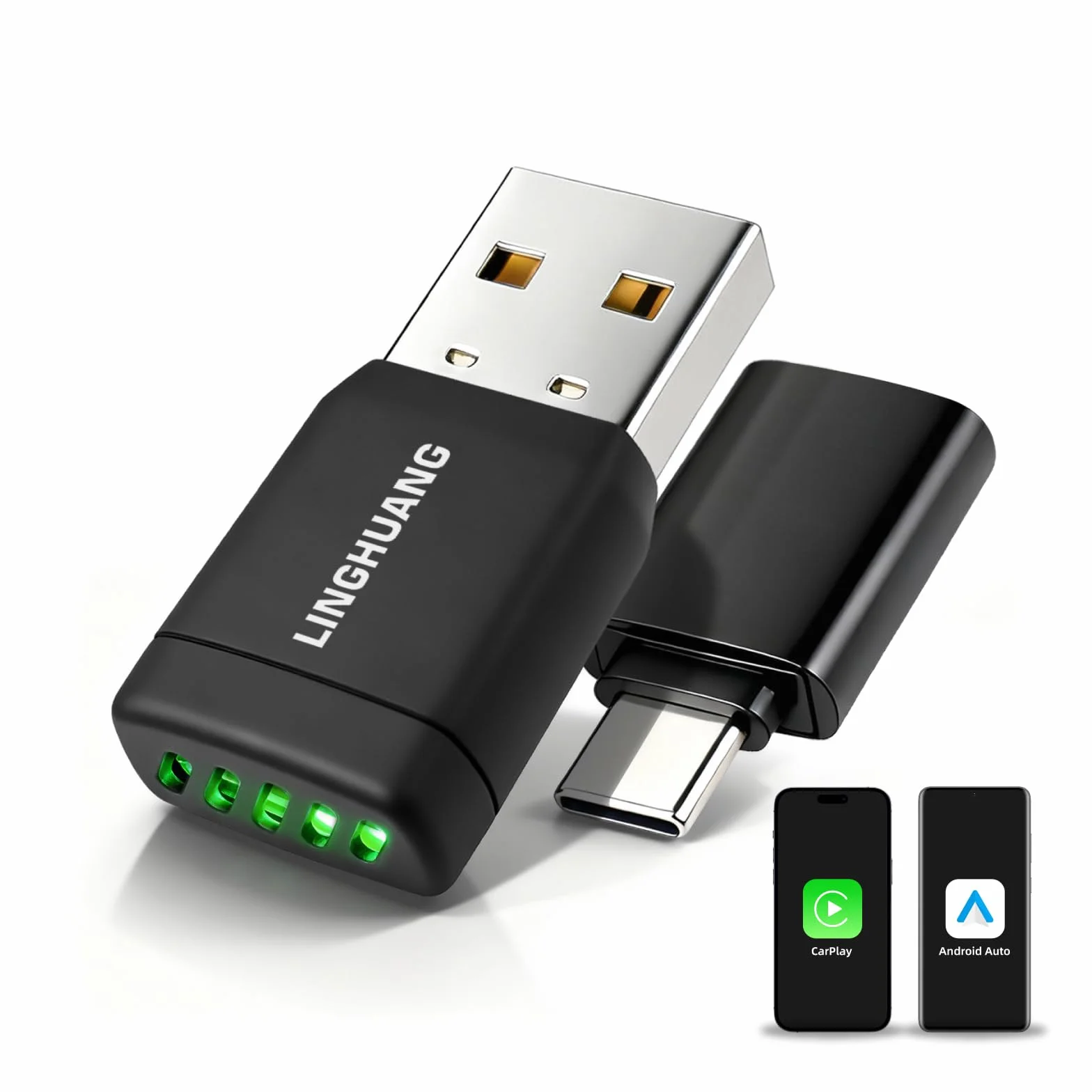 LINGHUANG Adattatore Carplay Wireless & Mini Adattatore Android Auto Wireless, Converte il Cavo in un Senza Fili, Plug & Play, Connessione Veloce e Stabile, Compatibile con iOS 10+ & Android 11+