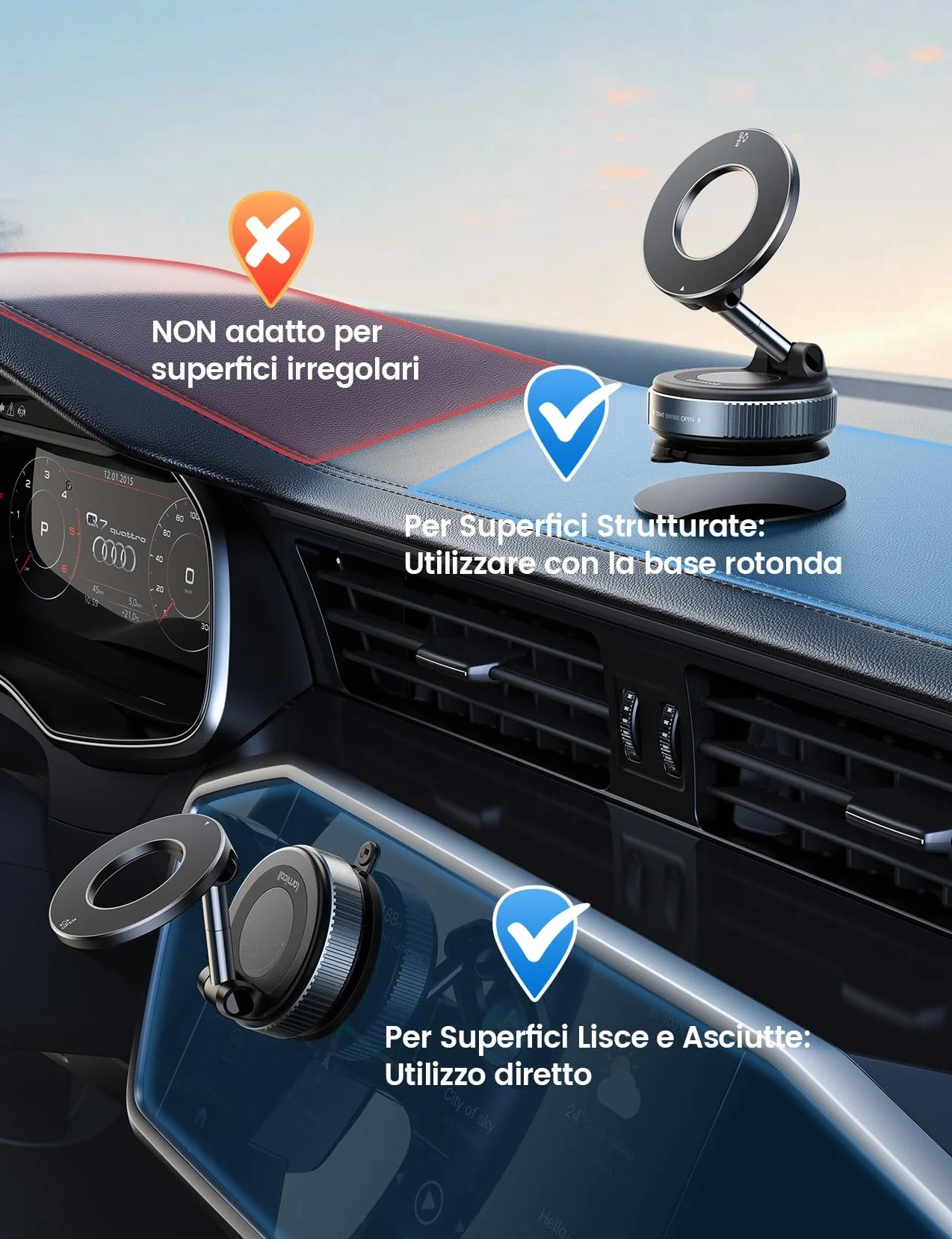 Lamicall Supporto Telefono Auto MagSafe 360° Rotazione Ventosa Sottovuoto Cruscotto Parabrezza Magnetico iPhone 17 16 15 14