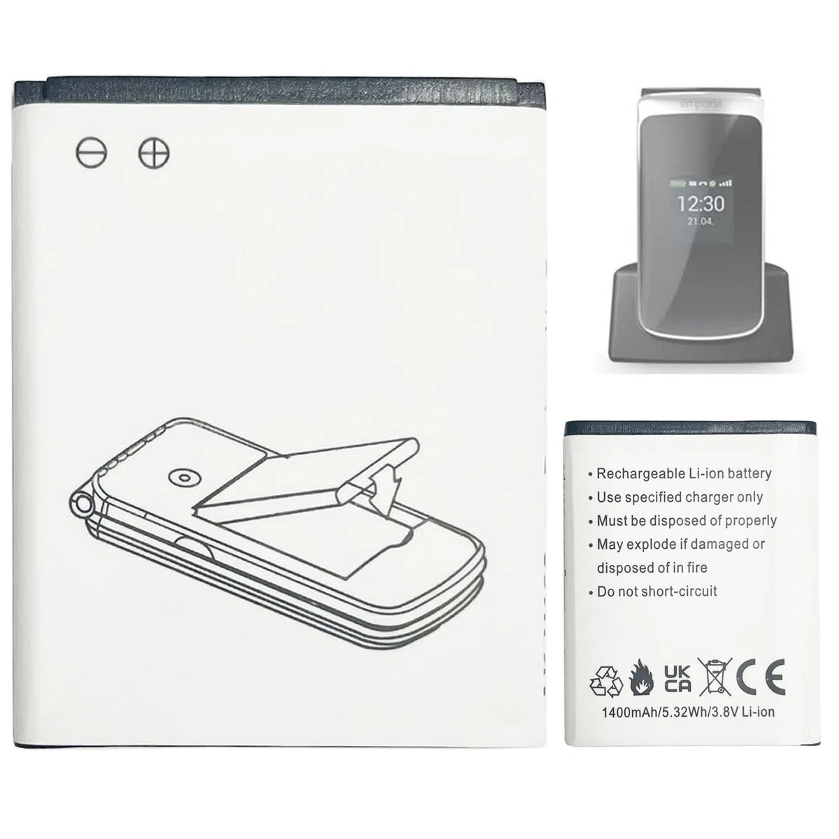 Emporia Touch Smart 2 - Batteria di ricambio AK-V188, 1400 mAh, compatibile con Emporia Touch Smart 2