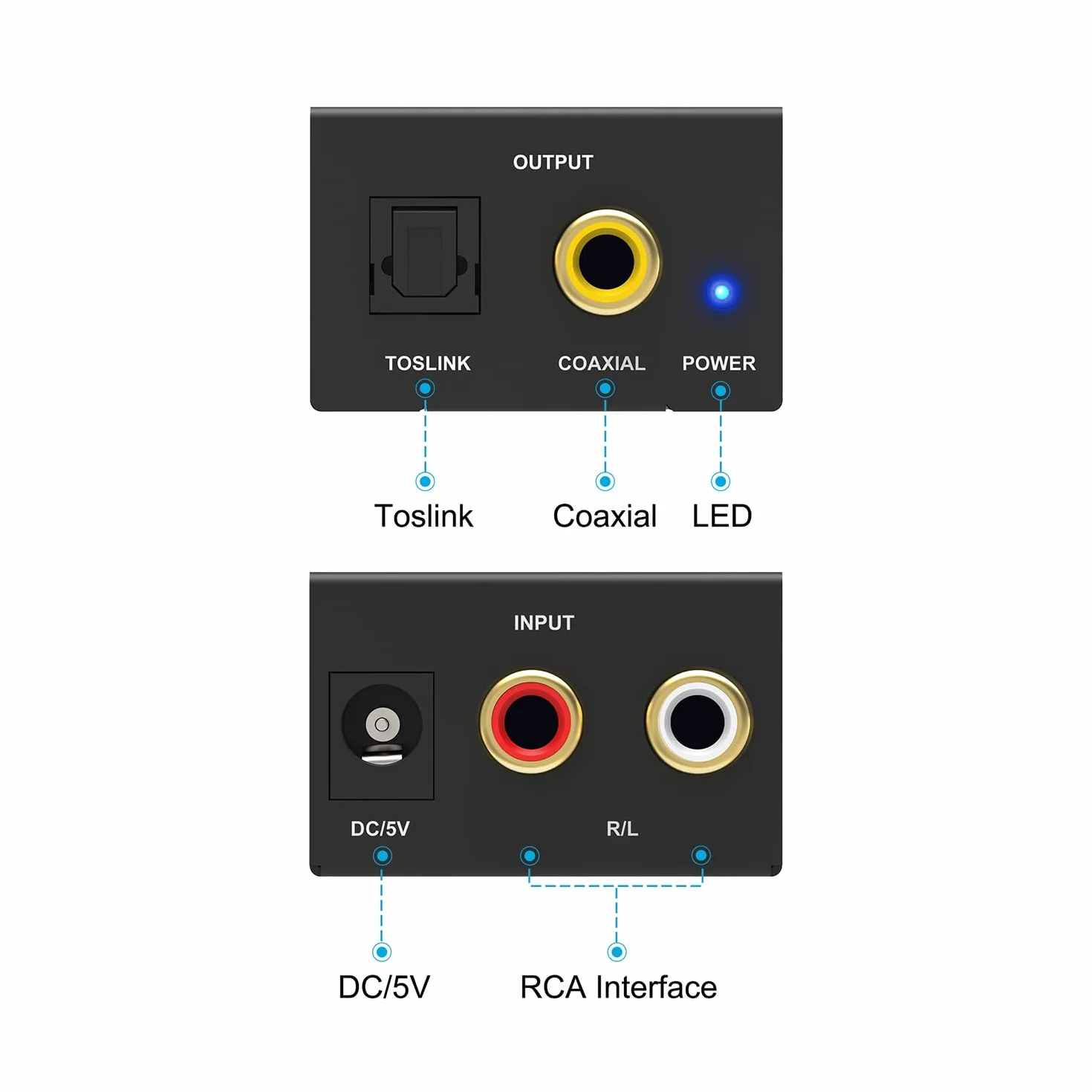 Convertitore da Analogico a Digitale, Portta Adattatore Audio Analog-Digital o RCA to Digital Audio Converter - Cavo Jack e RCA a SPDIF / Toslink / Ottico / Coassiale per cuffie PS3 Xbox 360 HDTV Blue Ray Sky HD DVD Apple TV