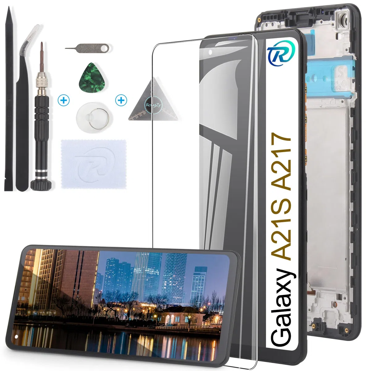 RongZy LCD Schermo per Samsung Galaxy A21s A217F di Ricambio Display Touch Screen Digitizer Parti di Riparazione per Galaxy A21s LCD Display con Strumenti(6.5",Nero con Cornice)