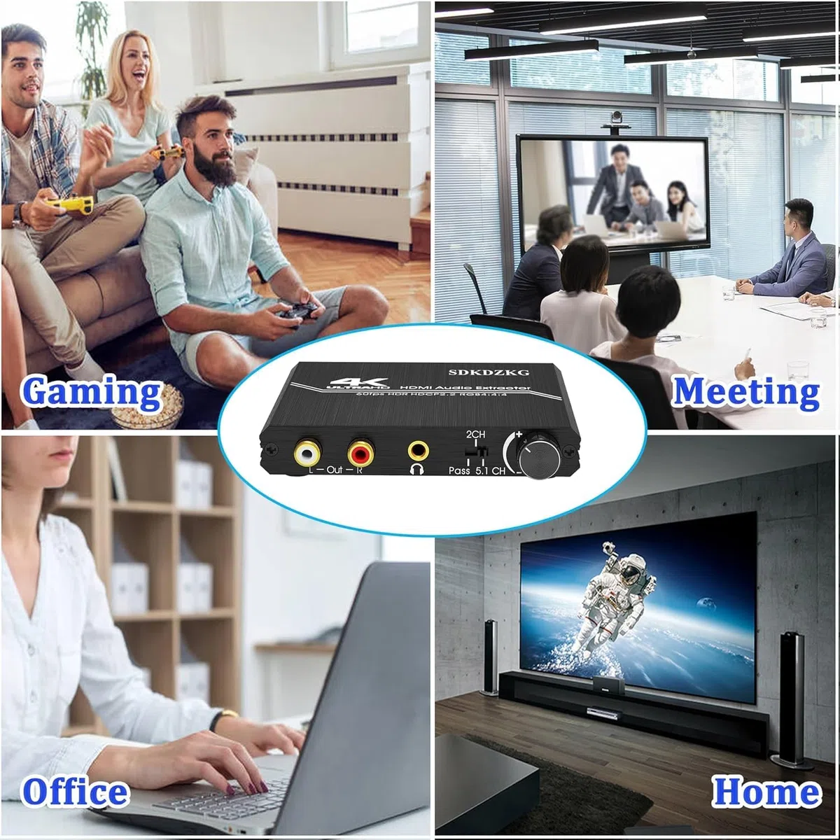 HDMI 2.0 Audio Extractor Splitter 4K HDMI a SPDIF ottico Toslink 3.5mm AUX Stereo RCA L/R convertitore audio con controllo volume, supporta 4K @60Hz HDCP 2.2 HDR 3D YUV 4:4:4