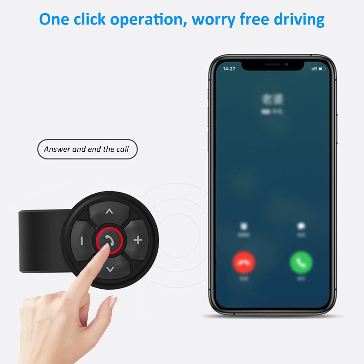 Shkalacar Pulsante multimediale Telecomando per musica e chiamate, Pulsante multimediale BT impermeabile IPX67 per auto, bici, moto, compatibile con iPhone Samsung Galaxy Qualsiasi dispositivo Android