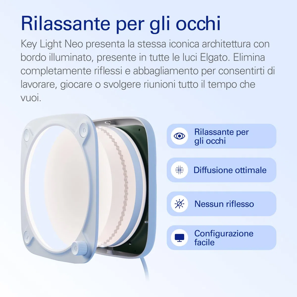 Elgato Key Light Neo (Senza Supporto) - Luce LED per Videochiamate e Streaming - Controllo onboard/Wi-Fi - Compatibile con Laptop, PC, Mac - Alimentazione USB - Supporti non inclusi