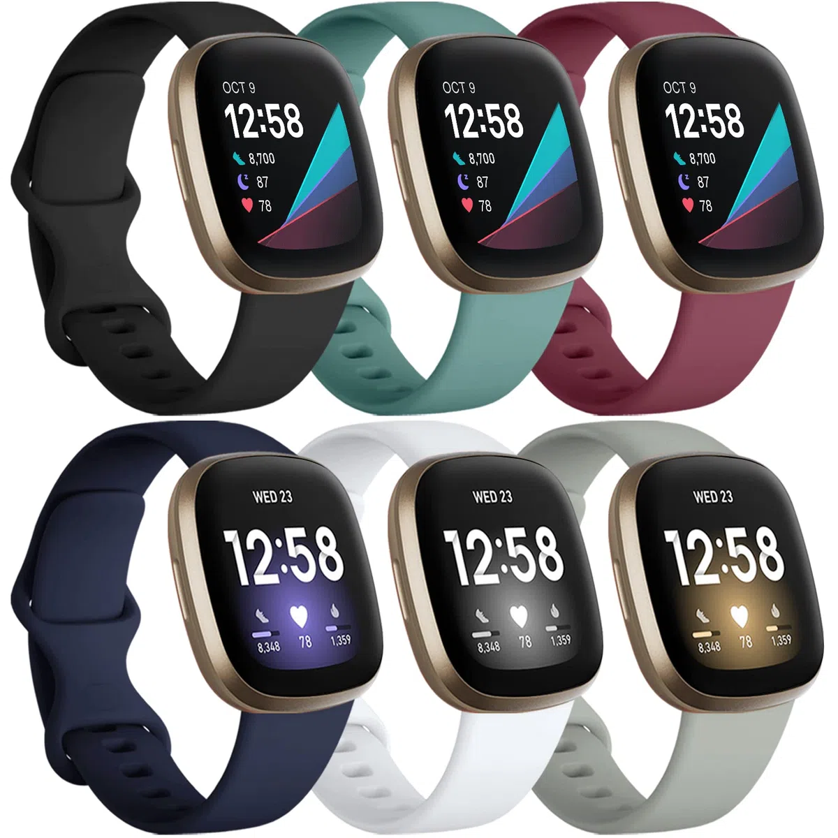 Charlam 6 Pezzi Cinturino Compatibile con Fitbit Versa 3/ Versa 4 Cinturino/Fitbit Sense/Sense 2 Cinturini, Cinturino di Ricambio per Sportivi Morbidi per Donna Uomo, Piccoli Grandi
