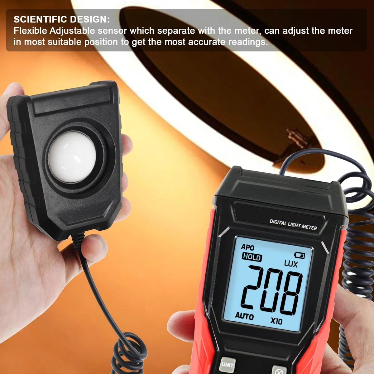 Luxmetro Digitale Misuratore di Illuminamento Portatile con Sensore Rotante a 360 Gradi, Display LCD a 4 Cifre Gamma di Misurazione 0~200.000 Luxmetro Tester per Piante, Fari, Casa e Ufficio