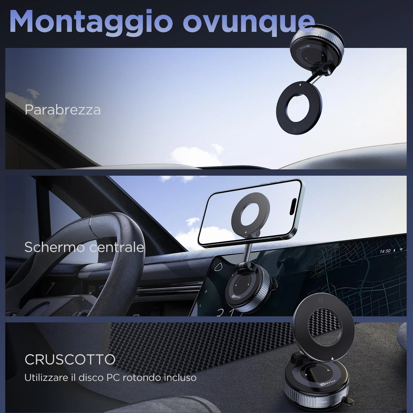 MSXTTLY Supporto Magnetico Cellulare Auto Vmag-S1, Supporto Telefono Auto per Magsafe, 360° Rotazione Pieghevole, Magnete Super Compatibile con tutti i telefoni con iPhone 17-12 Pro MAX e Android Nero