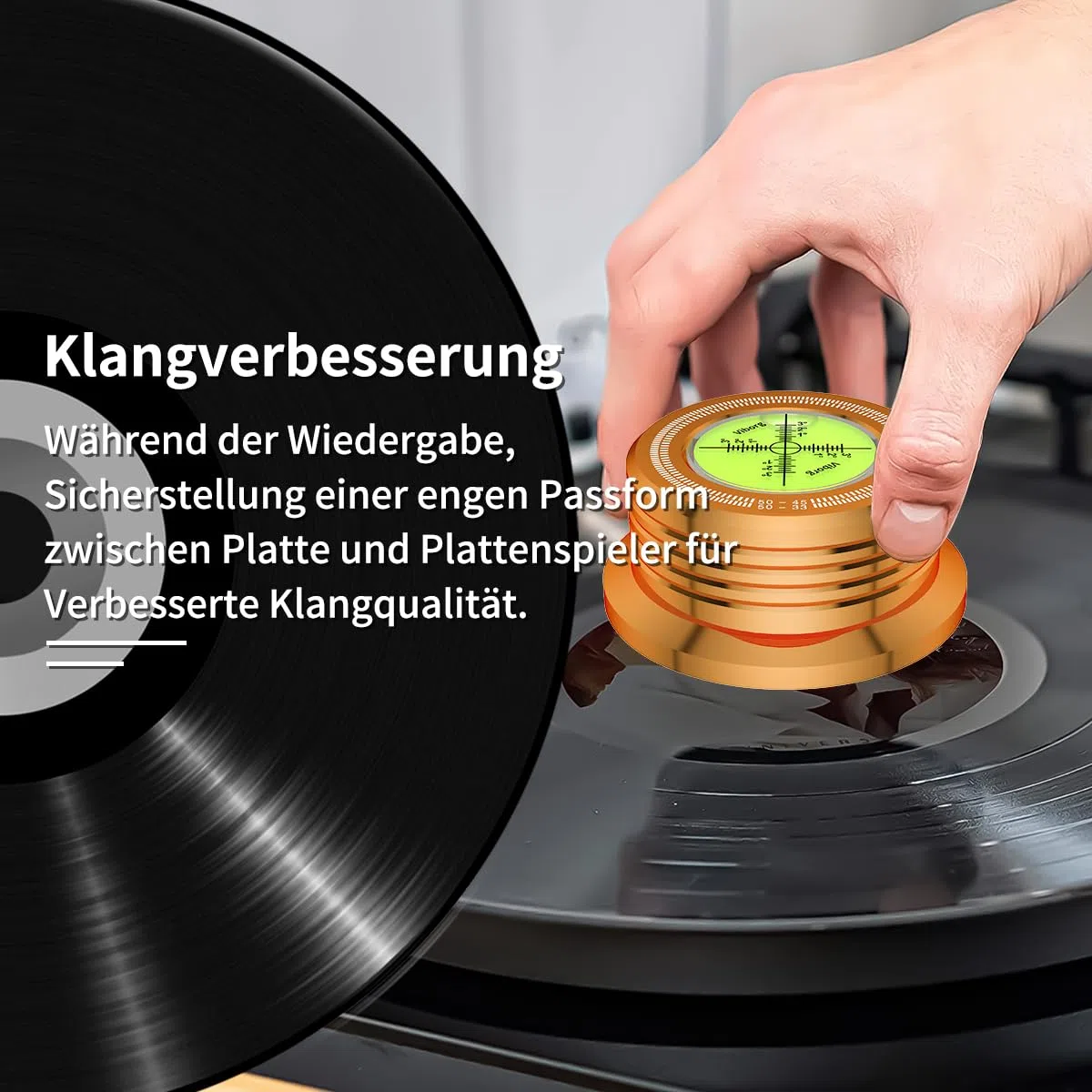 Viborg Golden 50HZ 3 in 1 - Morsetto per piastra con giradischi in vinile LP regolabile, disco in metallo, disco girevole stabile per vibrazioni, diametro 77 mm, altezza 33 mm