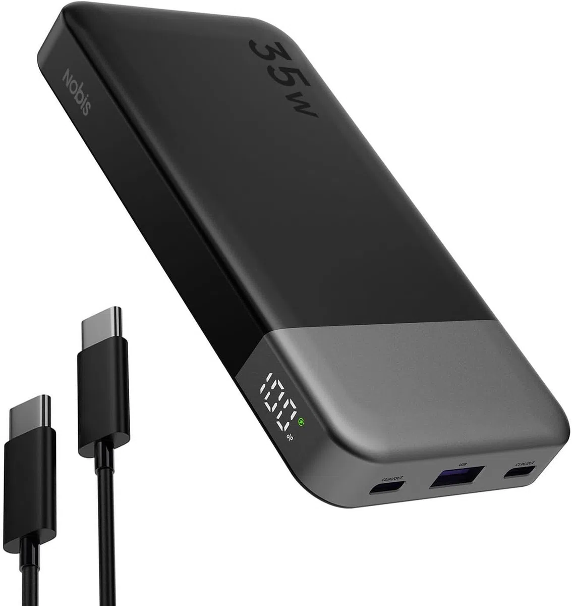 NOBIS Power Bank 35W Powerbank 10000mAh Caricabatterie Portatile 3 Ports USB-C In & Out con Display Digitale LED, Compatibile con Phone 17 S25