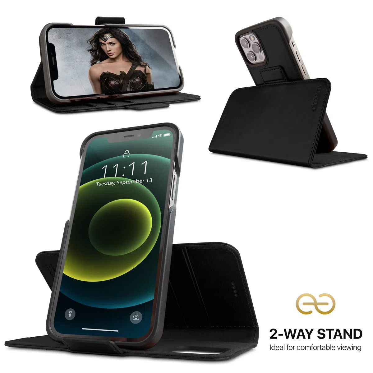 dreem Fibonacci 2in1 Custodia Portafoglio in Pelle per iPhone 12 Pro Max | Cover iPhone Magnetica Antiurto TPU Sottile | Protezione RFID | 2 Posizioni | Confezione Regalo – Nero