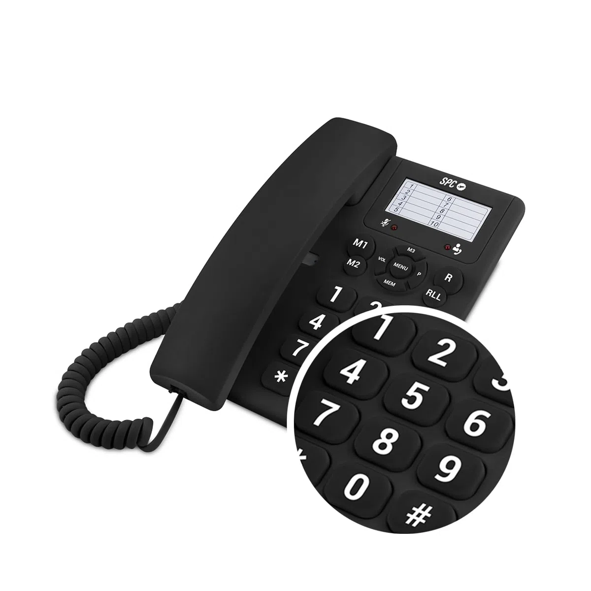 SPC Original - Telefono fisso da tavolo o da parete, con tasti grandi e di facile utilizzo, 3 memorie dirette, volume suoneria extra forte, funzione di ricomposizione - Nero