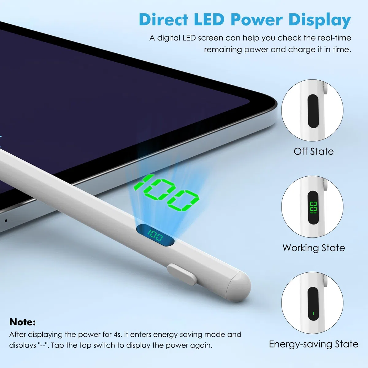 MoKo Penna Stilo per Touch Screens Universali, Attiva Penna Stilo Universale Compatibile con iPad/iPhone/Samsung (Non-S Pen) /Altri Smartphone e Tablet iOS/Android Penna con Power Display, Bianco