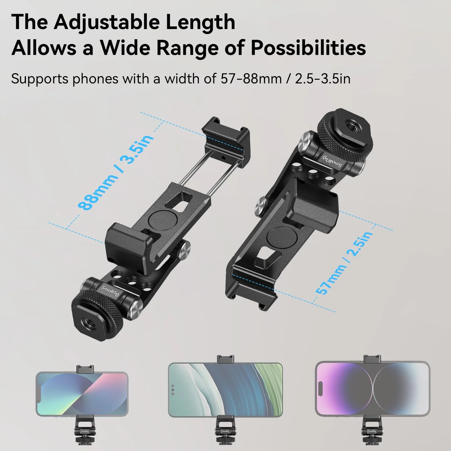 SMALLRIG Supporto per Telefono in Metallo con Supporto per Slitta Fredda, Adattatore Universale per Supporto per Telefono, Adattatore per DJI,per Paesaggio e Ritratto, Larghezza entro 57-88 mm - 4301