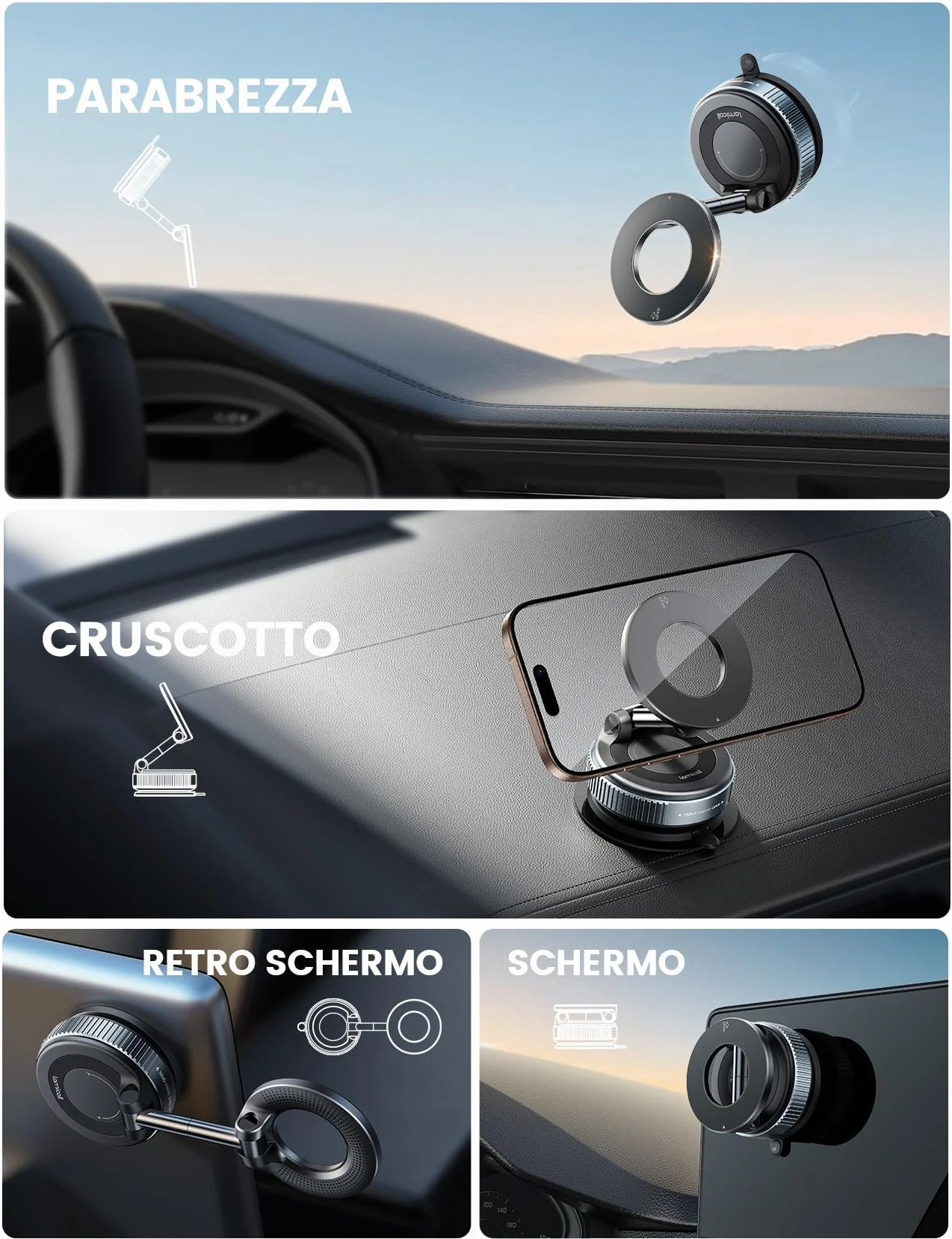 Lamicall Supporto Telefono Auto MagSafe 360° Rotazione Ventosa Sottovuoto Cruscotto Parabrezza Magnetico iPhone 17 16 15 14