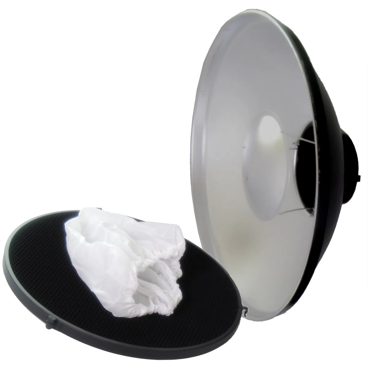 DynaSun S40 40cm - Parabola Beauty Dish Riflettente con Griglia Nido d'Ape Honeycomb e Diffusore Bianco con attacco Bowens