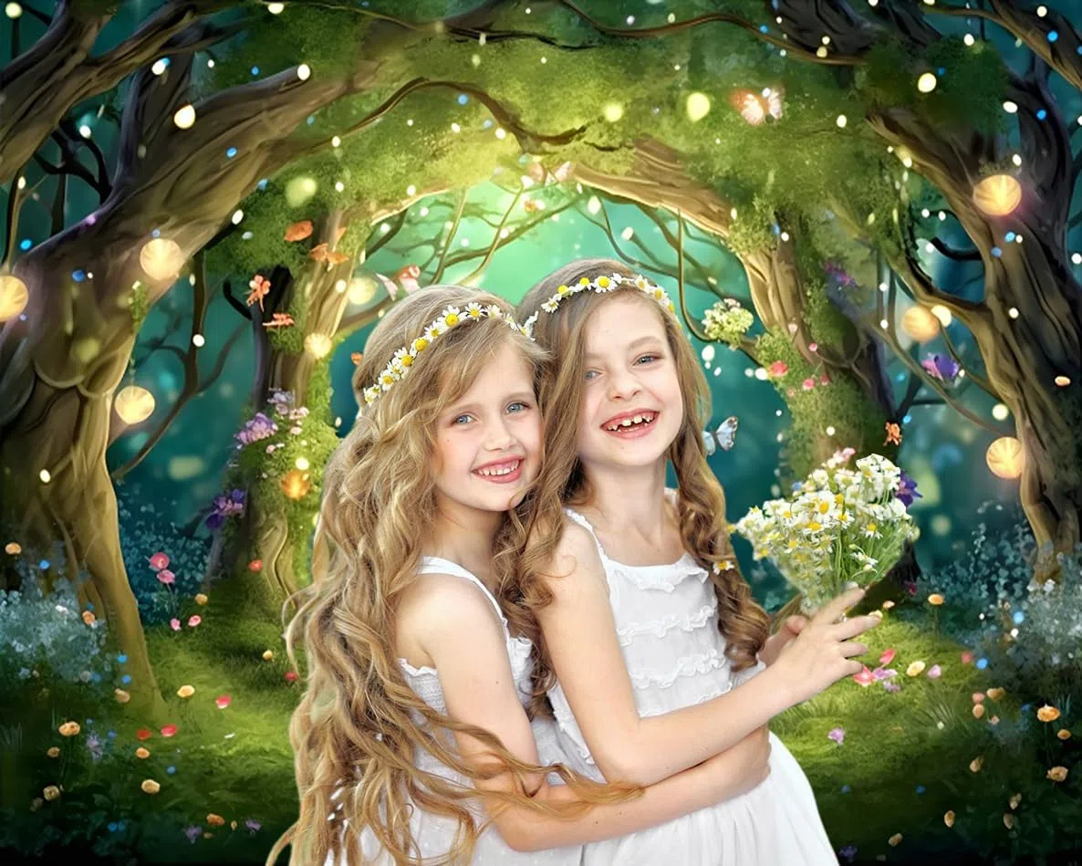 2.7x1.8m Sfondo foresta incantata Fantastico paese delle meraviglie bosco farfalla fiori albero sfondo fotografico principessa festa di compleanno neonato baby shower decorazioni