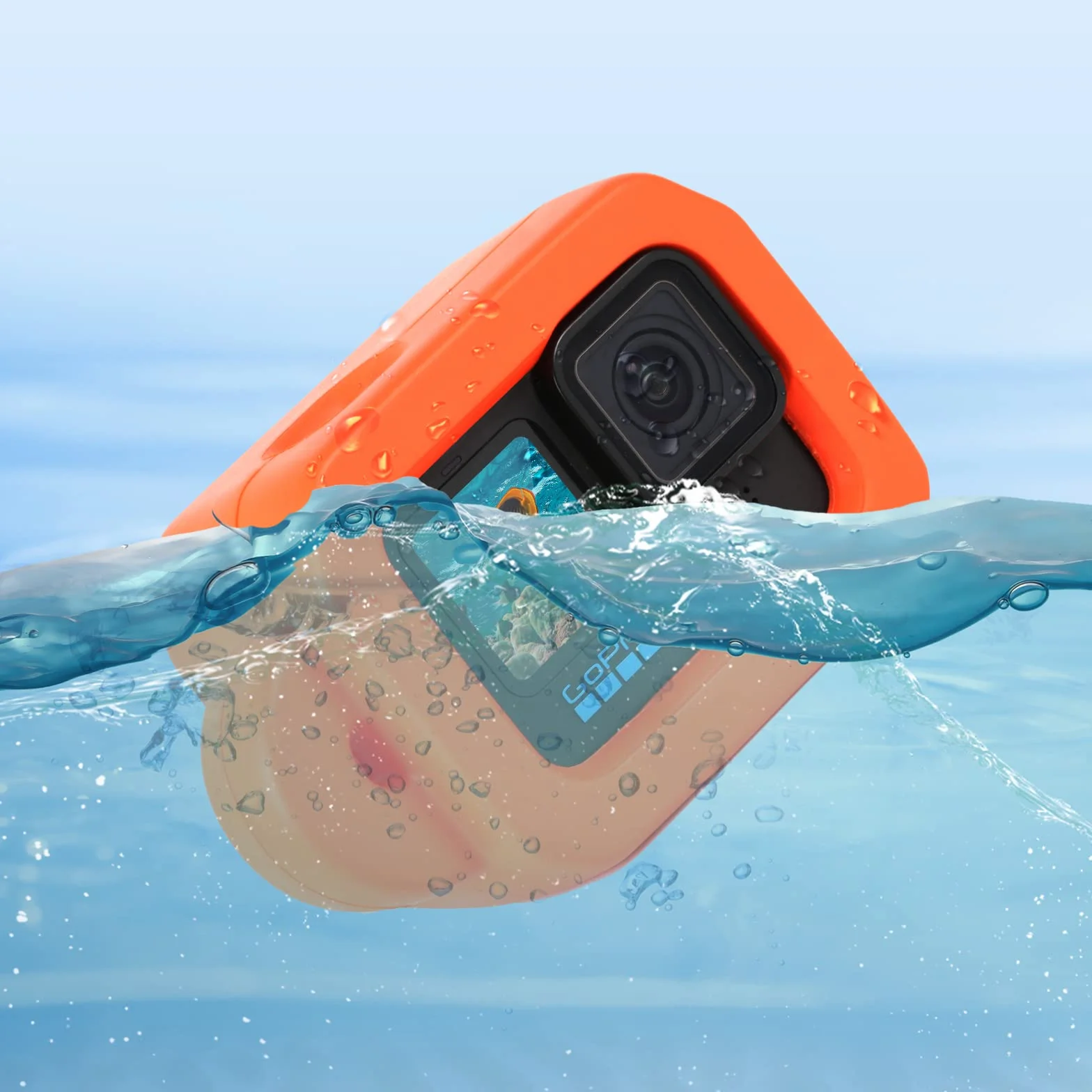 HSU Custodia Galleggiante per GoPro Hero 12/11/10/9, Accessorio per Custodia Galleggiante per Sport Acquatici Surf Nuoto Immersioni (Arancione)
