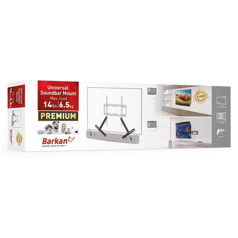 Barkan Supporto Universale per soundbar, per Montaggio sopra o sotto TV, per TV da 13 a 80 Pollici, per la Maggior Parte delle soundbar, può Contenere Fino a 6,5 kg, Facile da Montare