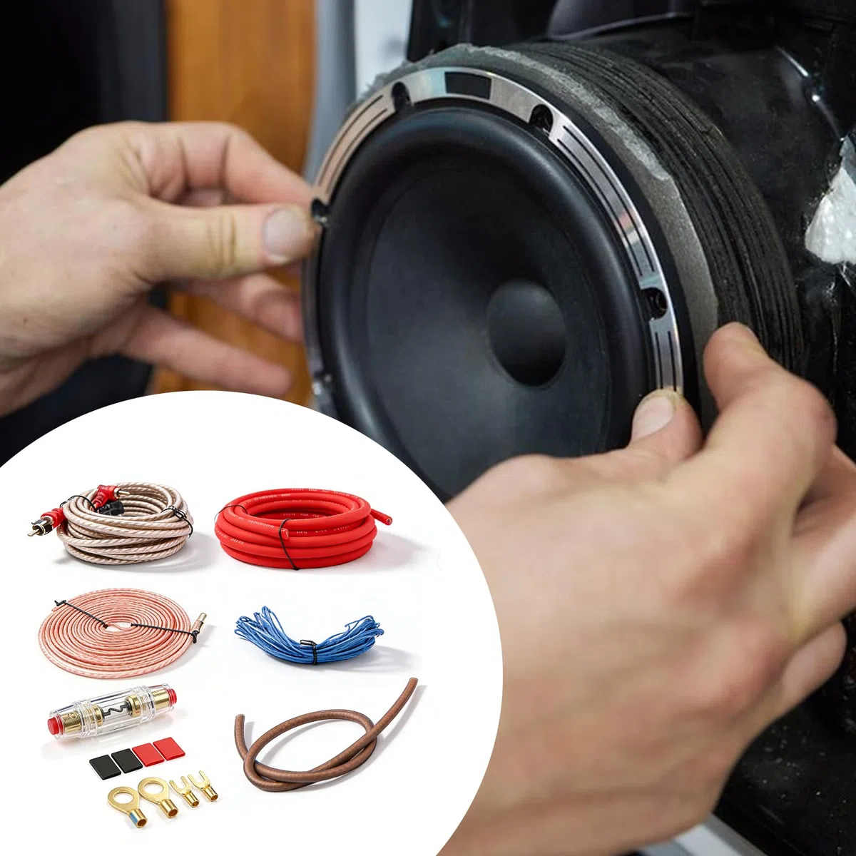 BYZESTY Set di cavi per subwoofer 4GA, 5 m, set di cavi amplificatori, per auto, set di connettori per amplificatore, set di collegamento per la modifica audio per auto