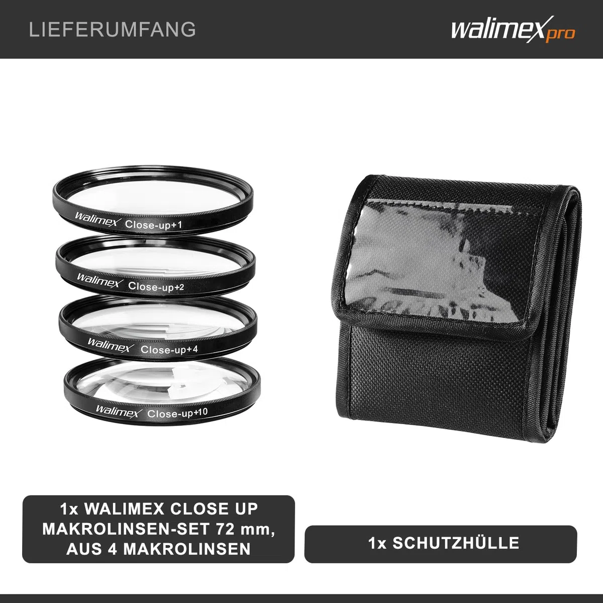 Walimex Close up Makrolinsen-Set 72mm inkl. +1/+2/+4/+10 Dioptrien