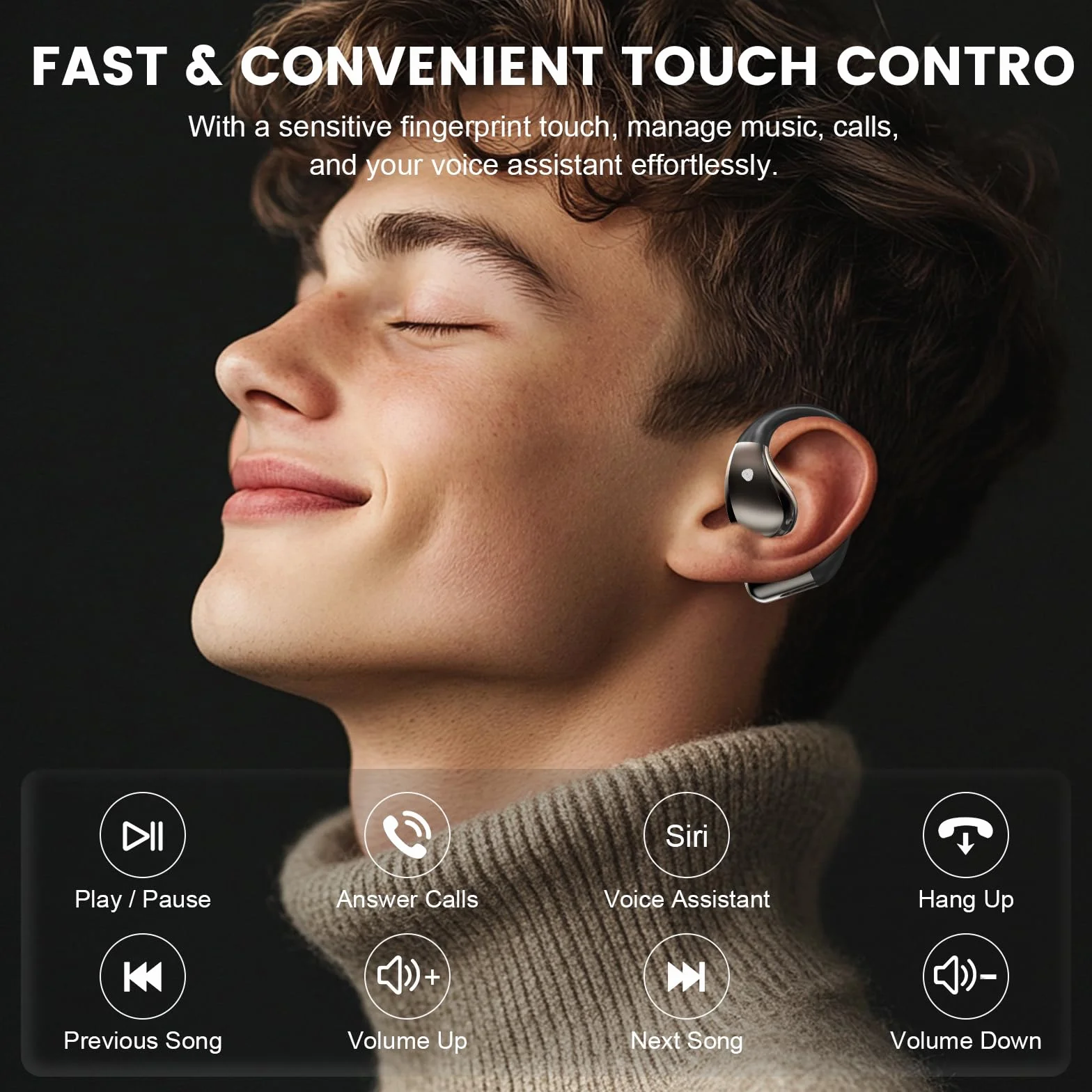 2026 Cuffie Open Ear, Auricolari Sportivi Bluetooth 6.0 con Gancio Morbido e Controllo Tattile, 40 Ore Cuffie Bluetooth con Stereo HiFi, Chiamate Chiare, Display LED, Cuffie Wireless Impermeabile IP7