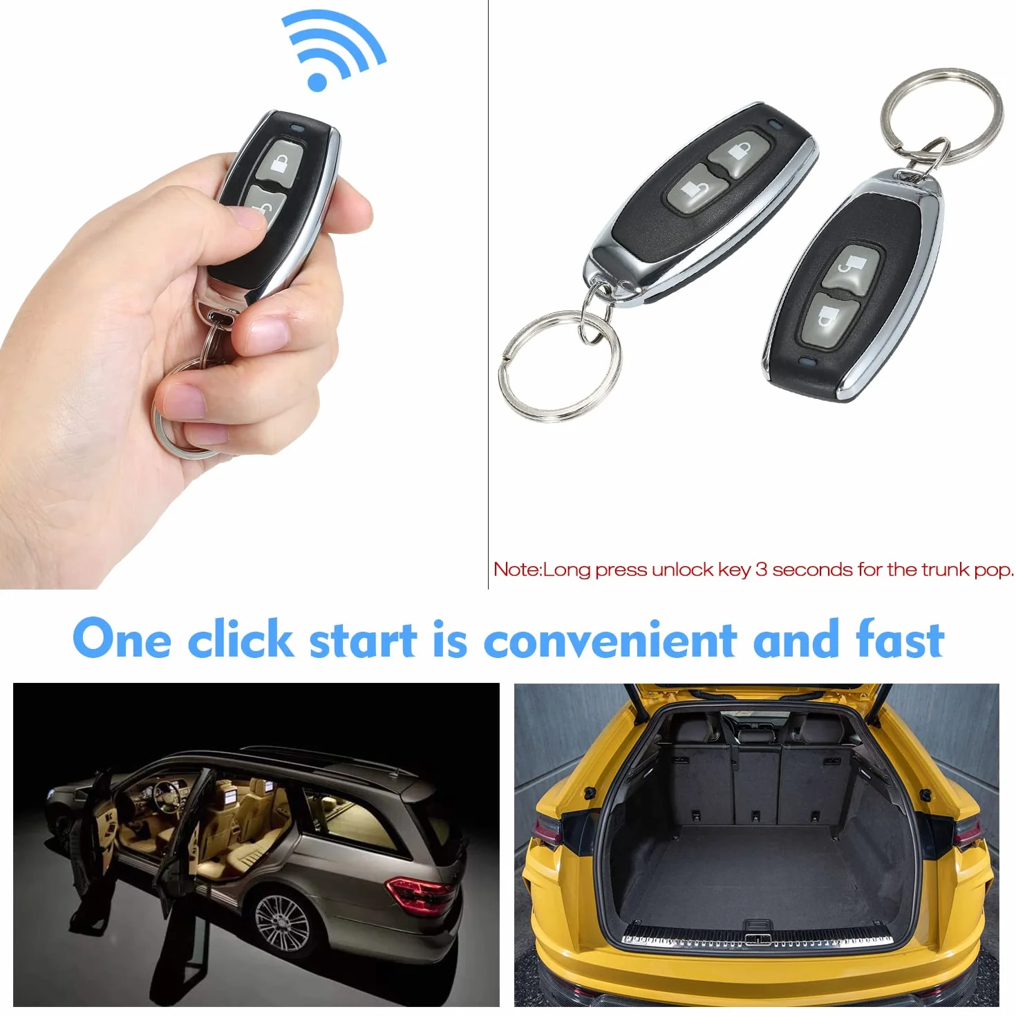 Shkalacar Kit di Chiusura centralizzata, Sistema di Blocco Senza Chiave per sblocco del Bagagliaio Universale con Staffa per Telecomando 1 milione di Codici