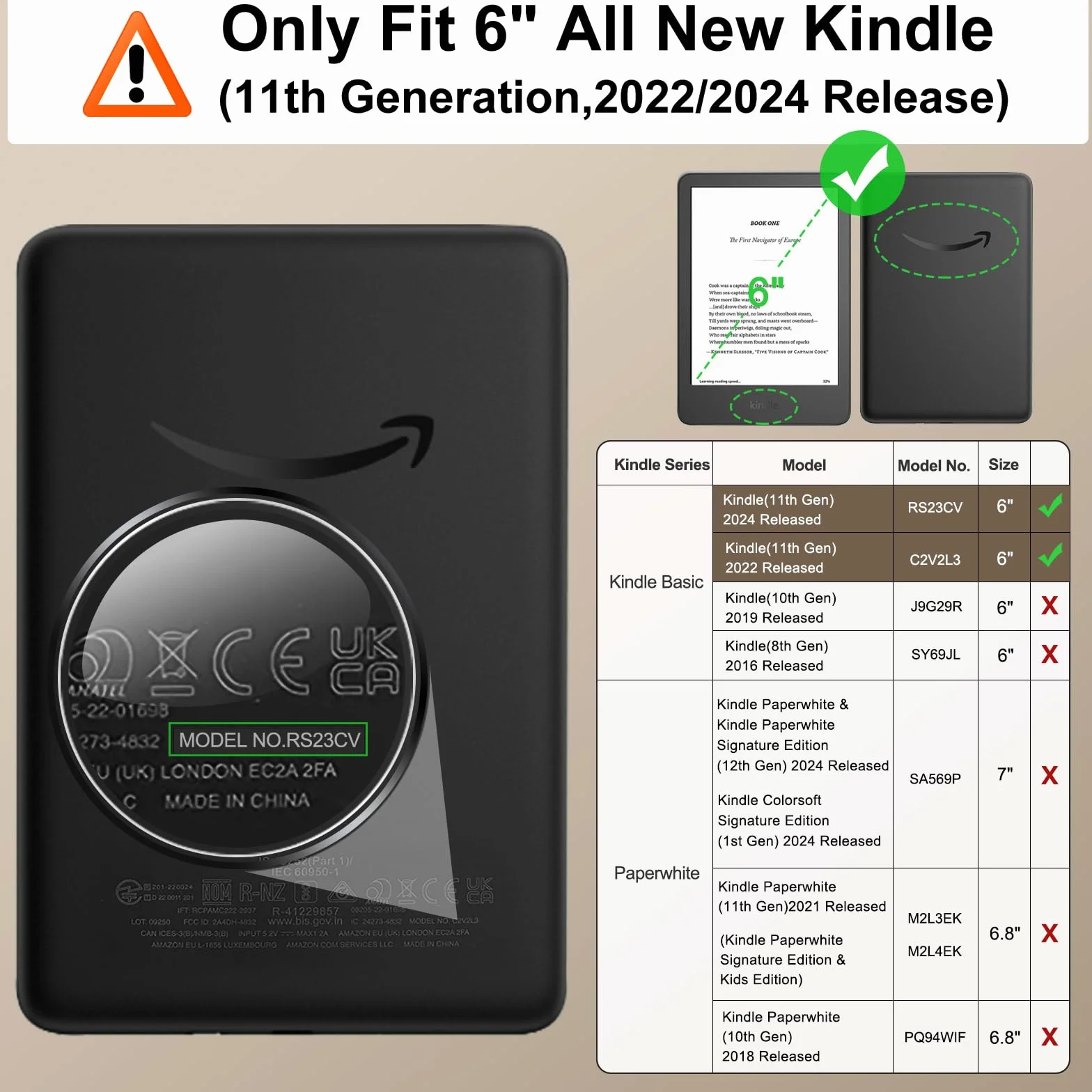 MoKo Custodia per Ebook Reader da 6"(11a Gen-2024/2022), Cover a Conchiglia Leggera Cinturino per la mano con Auto Sonno/Sveglia per 11a Gen 2024,NON per Kobo Aura 2/Remarkable, Arancione