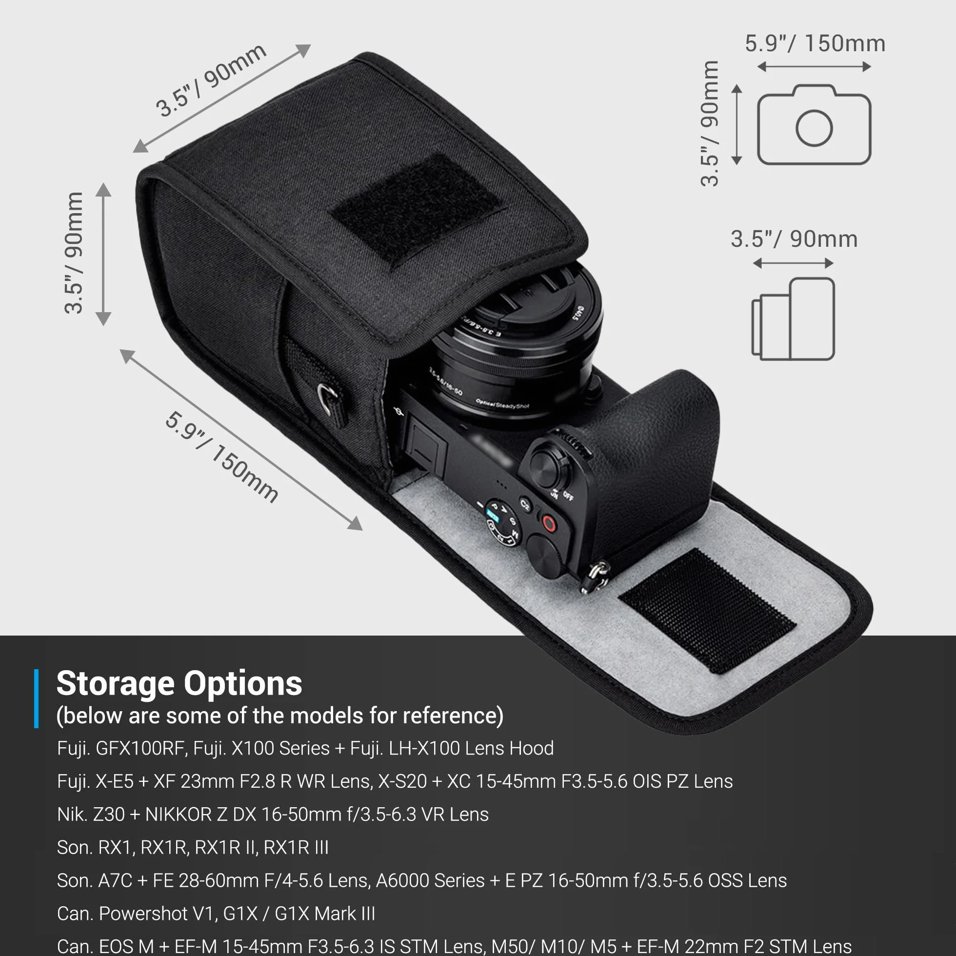 Kiwifotos Borsa a tracolla compatta per fotocamera digitale SLR/Mirrorless e obiettivi per Canon, Nikon, Sony, Fujifilm, Ricoh, con tracolla (150x90x90mm)