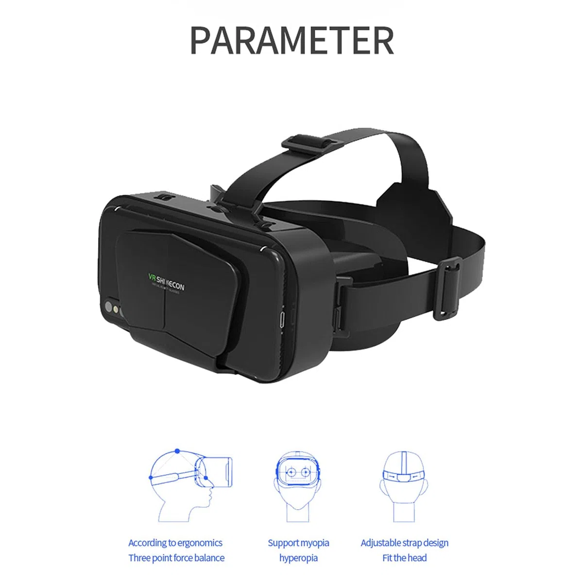 Occhiali 3D VR, occhiali per realtà virtuale VR montati sulla testa, occhiali VR Box per film 3D, videogiochi, adatto per smartphone da 3,5 a 7,25 pollici