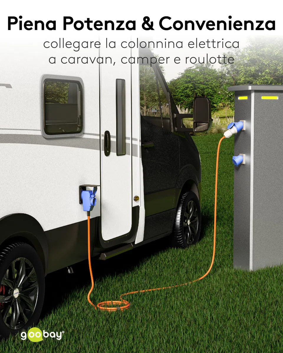goobay Cavo adattatore CEE per caravan, 1,5 m, spina CEE a 90° presa CEE e presa di contatto di protezione con tappi di chiusura, cavo da campeggio, camper e caravan, 76232