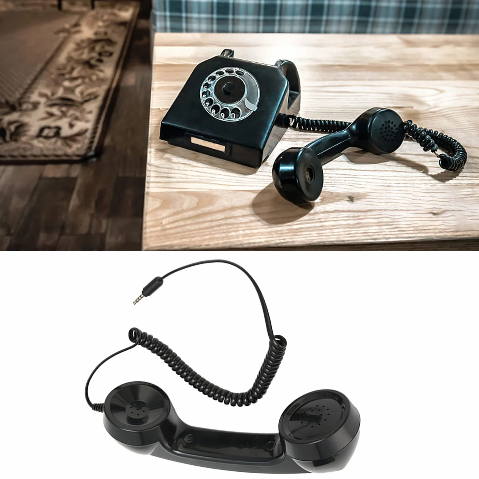 Microtelefono retrò, Ricevitore Telefonico retrò Sostitutivo, Ricevitore per Telefono Cellulare Portatile Universale per Smartphone, Computer con Jack per Cuffie da 3,5 Mm (Nero)