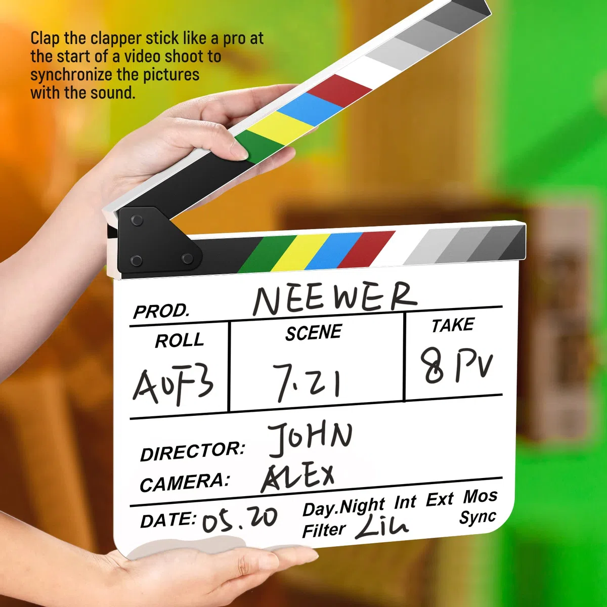 NEEWER Kit di battaglione per registi cinematografici in pellicola acrilica, 30,5 x 25,4 cm, in plastica, con magnetica, 2 penne a base d'acqua, un panno per la pulizia e chiave esagonale a