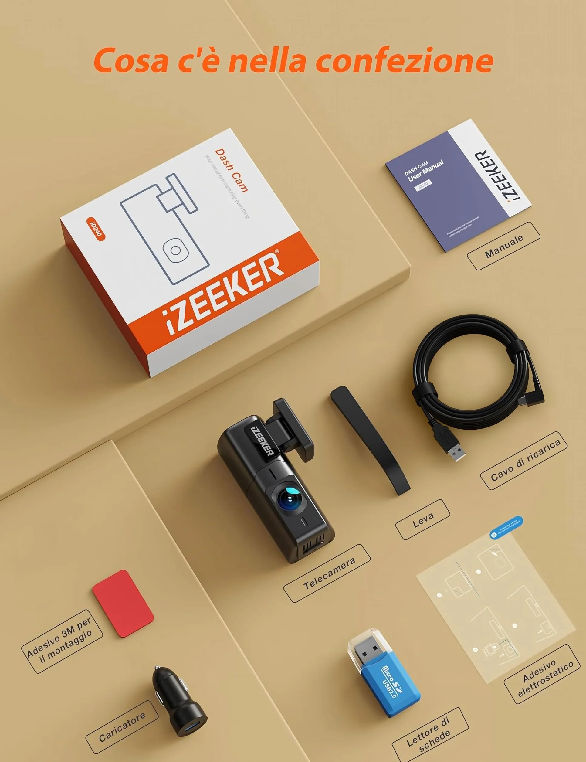 iZEEKER 2.5K Dash Cam Auto WiFi Dash Camera 1440P Visione Notturna WDR G-Sensor Registrazione in Loop