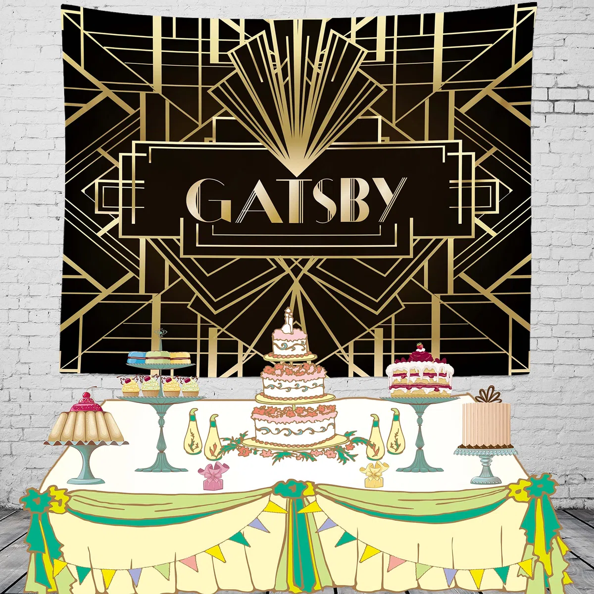 BELECO 2.1x1.5mSfondo in tessuto Gatsby per fotografia Grande striscione dorato nero e oro Anni '20 Retro Ruggente Gatsby Decorazioni per feste a tema Sfondo di compleanno Studio fotografico