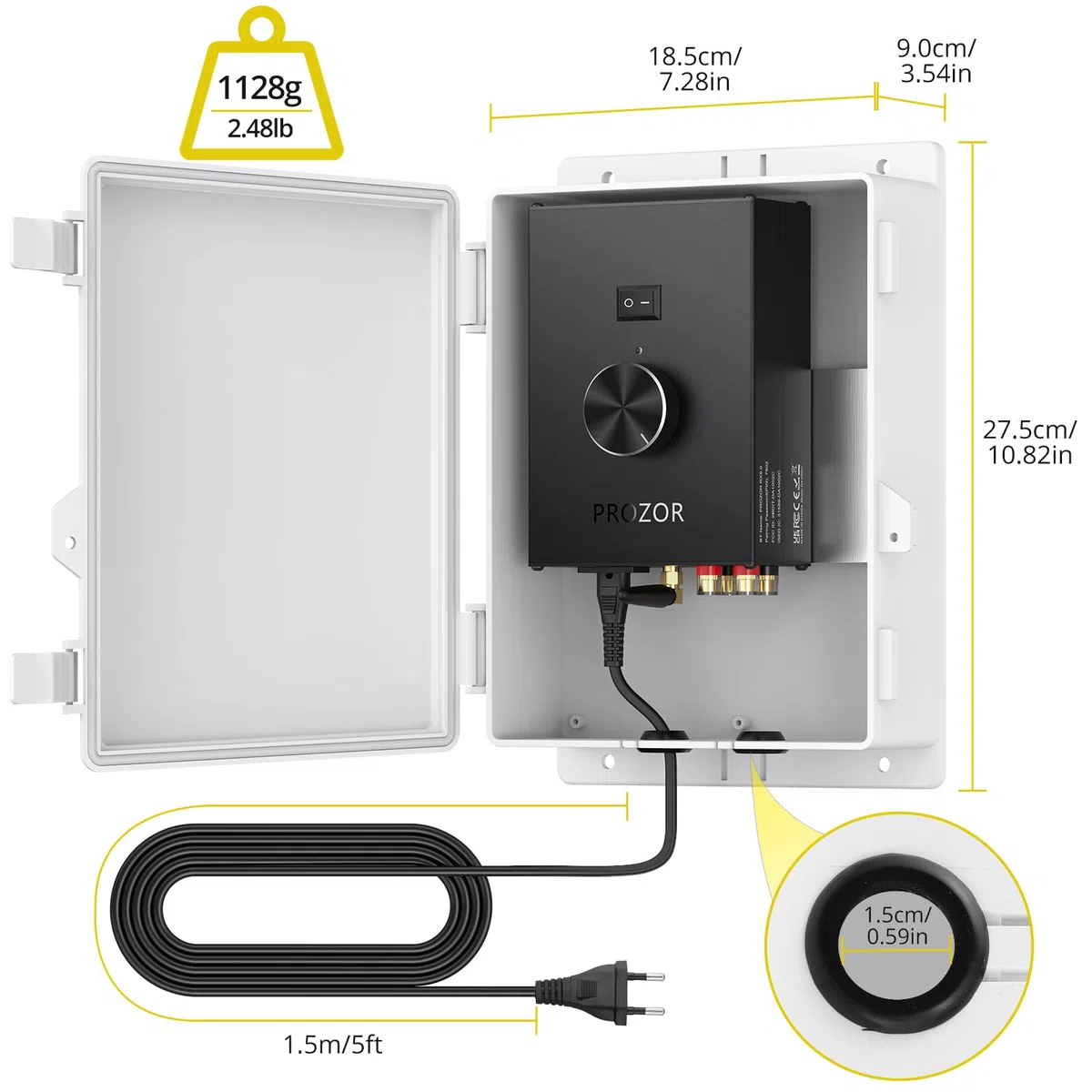 PROZOR Amplificatore Audio Esterno Potenza di picco 200W+200W Bluetooth 5.0 con Alimentazione Amplificatore 30V 5A Impermeabile con Alloggiamento TPA3221 per Patio Piscina Giardino Festa