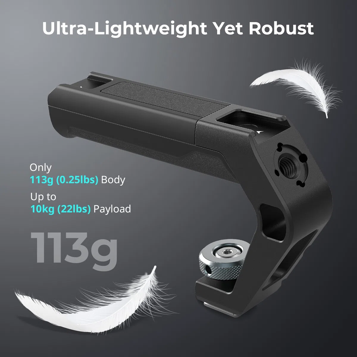 SMALLRIG Manico leggero per slitta fredda, piccola impugnatura superiore per fotocamera, solo 113 g, impugnatura con foro di posizionamento per ARRI e due supporti per slitta fredda, per fotocamera e