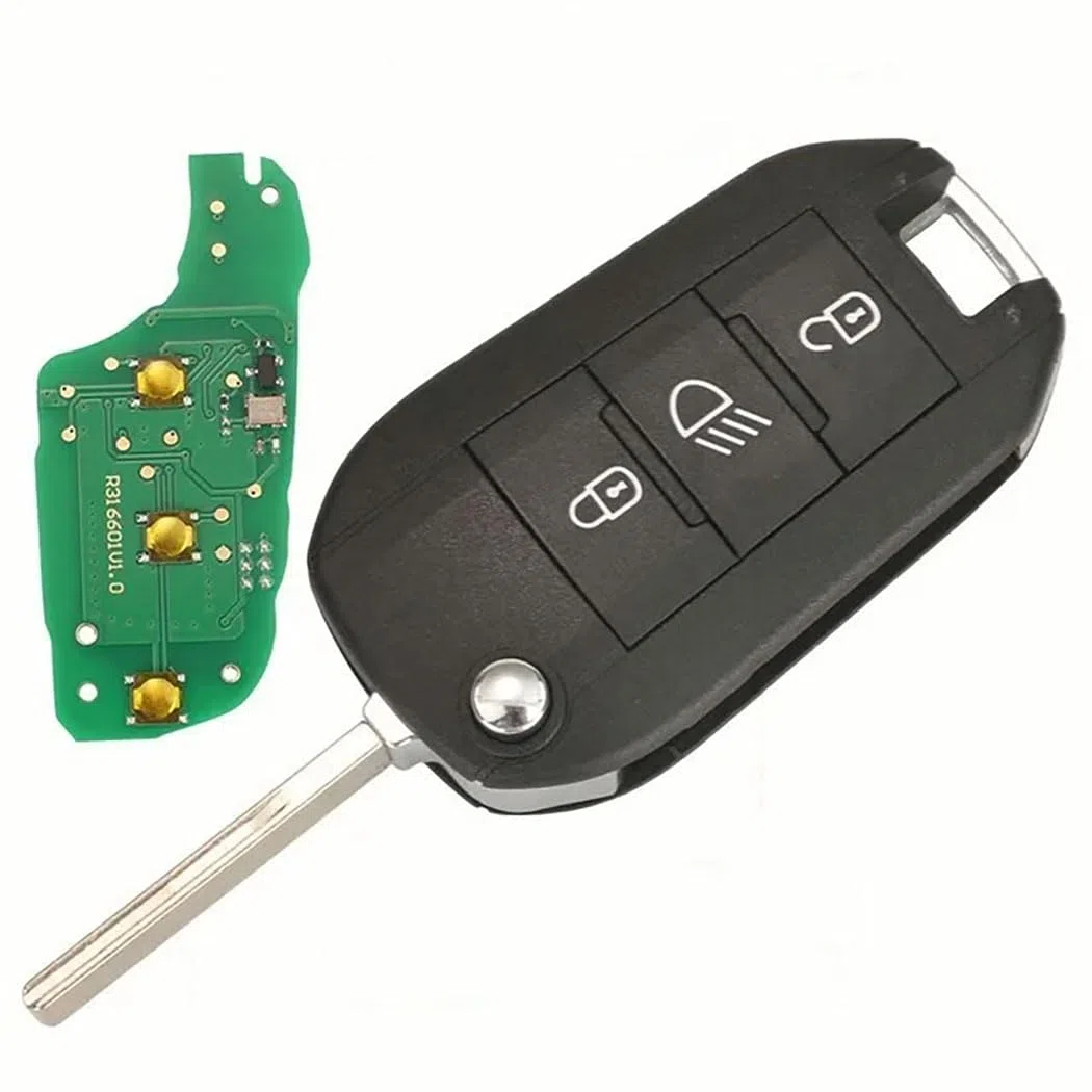 ProPlip Chiave Completa con Programmazione Elettronica Compatibile con Peugeot 3 Pulsanti Faro 2008 3008 208 308 5008 508 Expert RCZ 434MHz Telecomando Vuoto