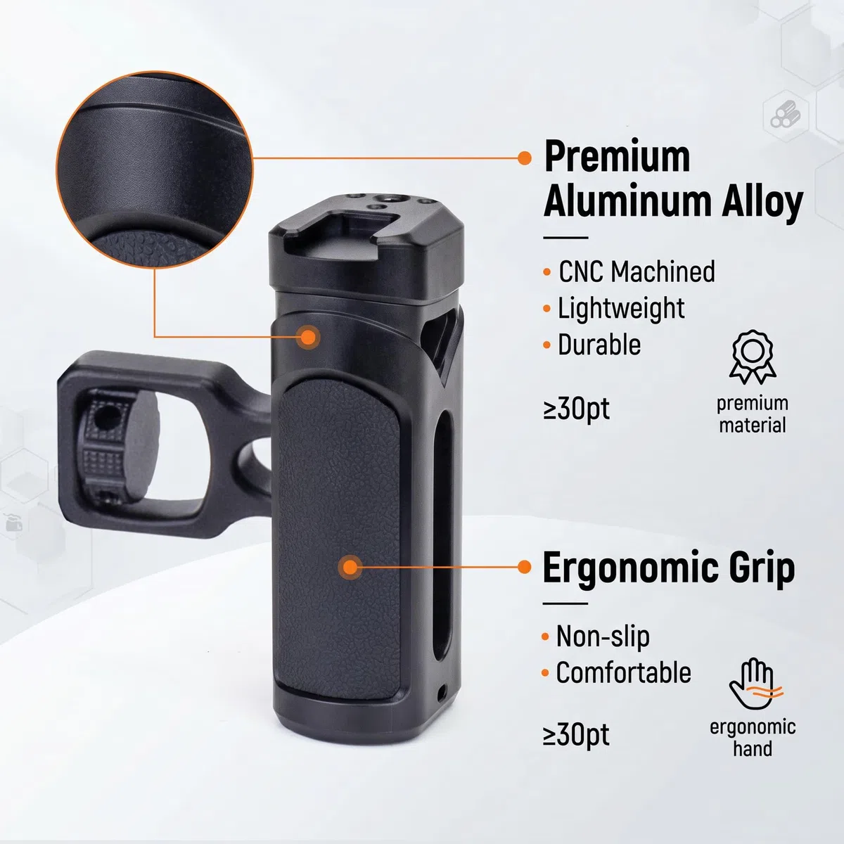 Zeadio Maniglia laterale regolabile per fotocamera con manopola da 1/4"-20 e supporto per slitta fredda per fotocamere DSLR mirrorless, supporto per telefono, per registrazione, treppiede Vlog, kit di